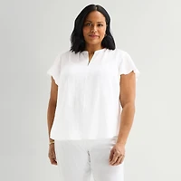 Liz Claiborne Womens Plus V Neck Short Sleeve Blouse