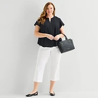 Liz Claiborne Womens Plus V Neck Short Sleeve Blouse