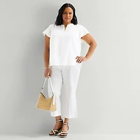 Liz Claiborne Womens Plus V Neck Short Sleeve Blouse