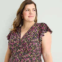 MSK Womens Plus V Neck Short Sleeve Flutter Maxi Dress
