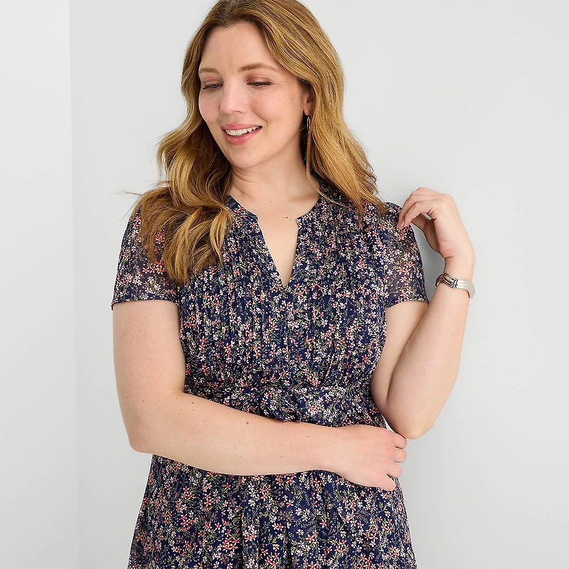 MSK Womens Plus Short Sleeve Floral Shirt Dress