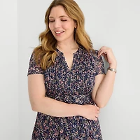 MSK Womens Plus Short Sleeve Floral Shirt Dress