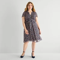MSK Womens Plus Short Sleeve Floral Shirt Dress