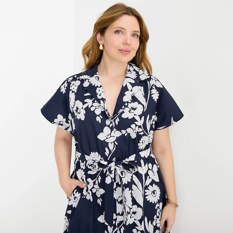 52seven Womens Plus Midi Short Sleeve Fitted Floral Fit + Flare Dress