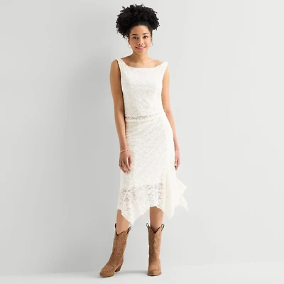 Arizona Womens Juniors Mid Rise Midi Asymmetrical Skirt