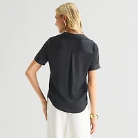 Worthington Womens Short Sleeve Slim Fit Blouse