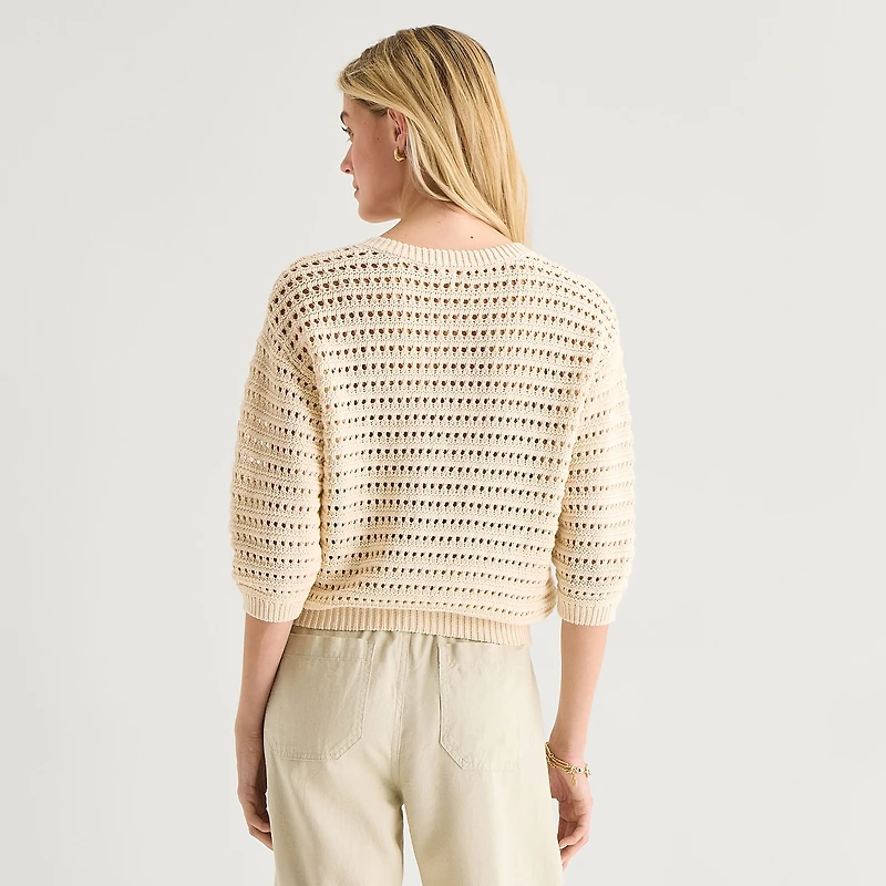 a.n.a Womens Henley Neck 3/4 Sleeve Pullover Sweater