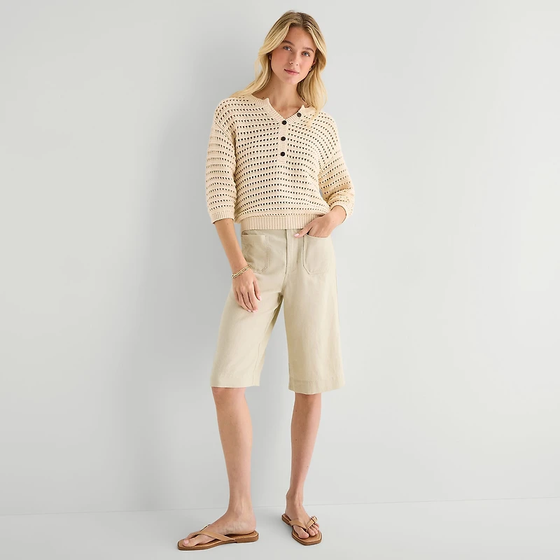 a.n.a Womens Henley Neck 3/4 Sleeve Pullover Sweater