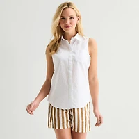 St. John's Bay Womens Sleeveless Regular Fit Button-Down Shirt