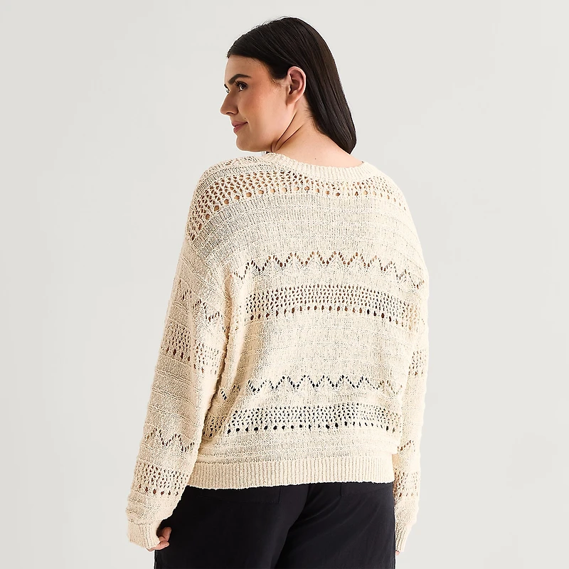 a.n.a Womens Plus Crew Neck Long Sleeve Pullover Sweater