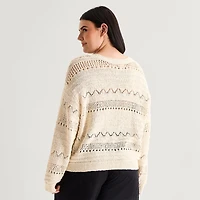 a.n.a Womens Plus Crew Neck Long Sleeve Pullover Sweater
