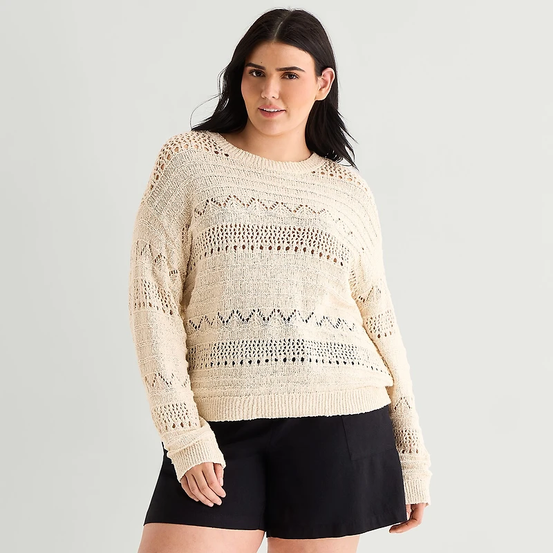 a.n.a Womens Plus Crew Neck Long Sleeve Pullover Sweater