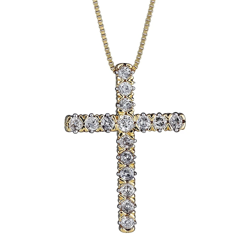 Womens 1/4 CT. T.W. Natural White Diamond 10K White, Yellow, or Rose Gold Cross Pendant Necklace