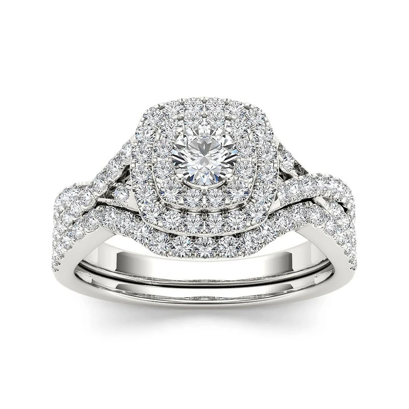 7/8 CT.T.W. Natural Diamond 10K White Gold Bridal Ring Set