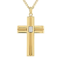 Mens 1/10 CT. T.W. White Cubic Zirconia Gold Ion Plated Stainless Steel Cross Pendant Necklace