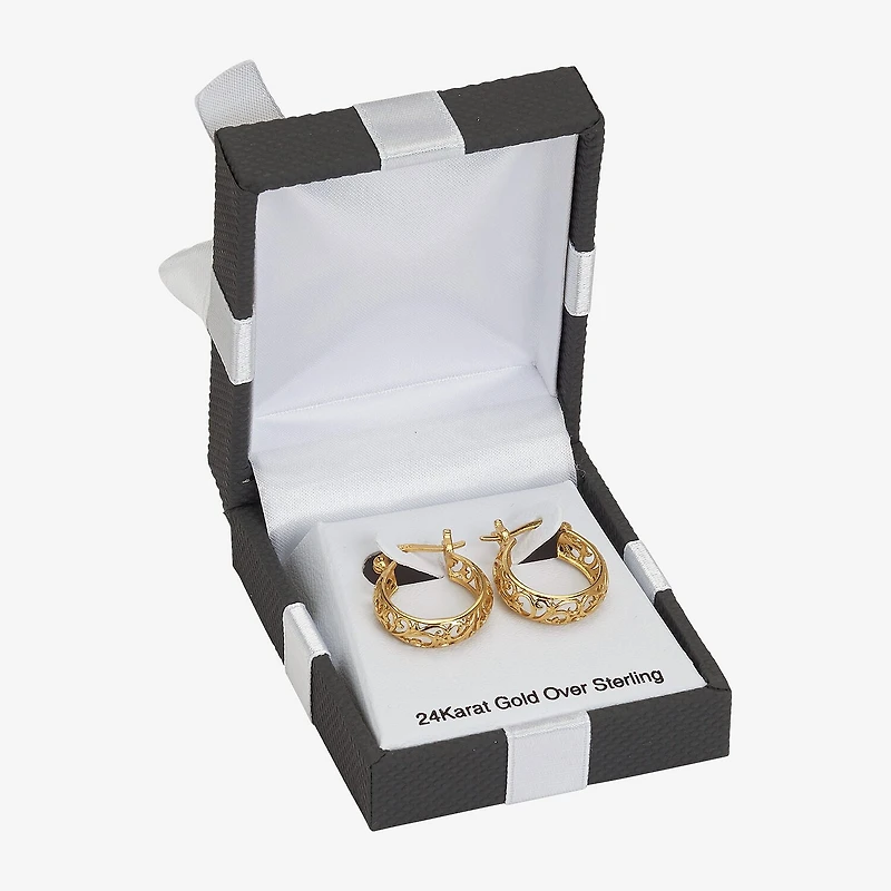Womens 24K Gold Over Silver 23mm Hoop Earrings