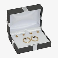 Womens Cubic Zirconia 24K Gold Over Silver 3 Pair Earring Set