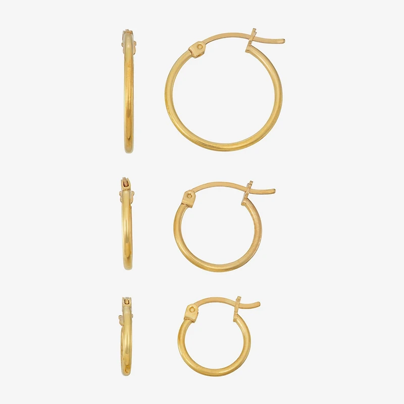 Womens 24K Gold Over Silver 3 Pair Earring Set