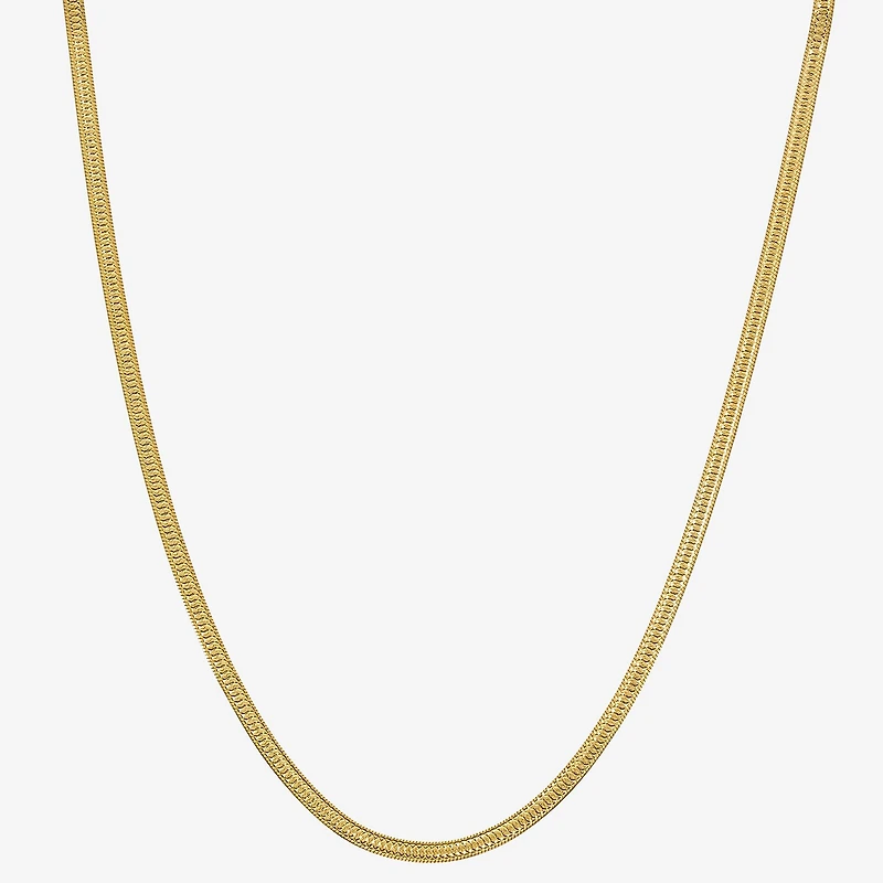 Made in Italy Womens 24K Gold Over Silver Inch Herringbone Chain Necklace