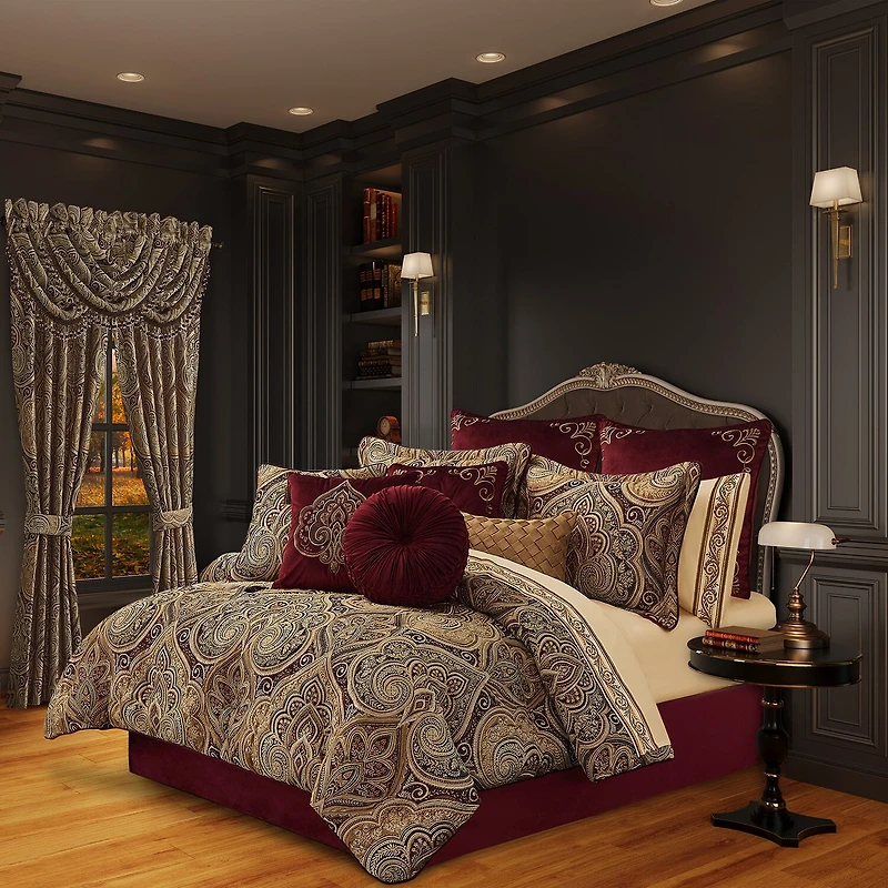 Five Queens Court Bordeaux 4-pc. Damask + Scroll Midweight Comforter Set
