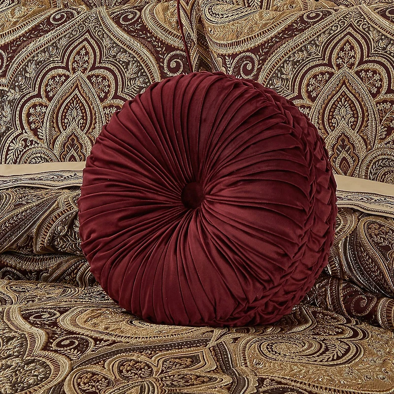 Five Queens Court Bordeaux Round Throw Pillow