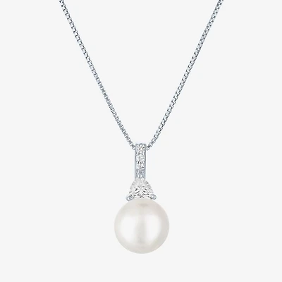 Womens White Cultured Freshwater Pearl Sterling Silver Round 18 Inch Pendant Necklace