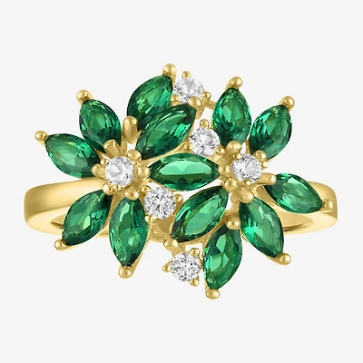 Womens Gemstone Sterling Silver Flower Cluster Cocktail Ring