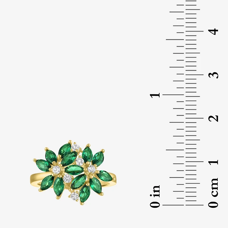Womens Gemstone Sterling Silver Flower Cluster Cocktail Ring