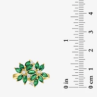 Womens Gemstone Sterling Silver Flower Cluster Cocktail Ring
