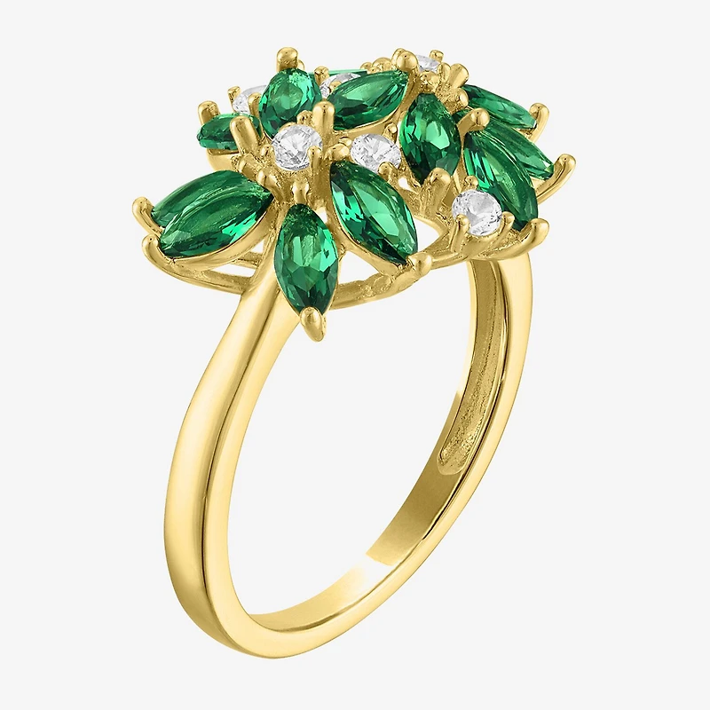 Womens Gemstone Sterling Silver Flower Cluster Cocktail Ring