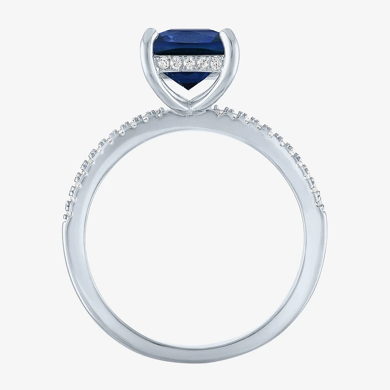 Womens Gemstone & 1/5 CT. T.W. Lab-Grown Diamonds 14K Gold Over Silver Sterling Cushion Side Stone Cocktail Ring