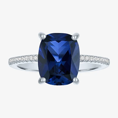 Womens Gemstone & 1/5 CT. T.W. Lab-Grown Diamonds 14K Gold Over Silver Sterling Cushion Side Stone Cocktail Ring