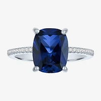 Womens Gemstone & 1/5 CT. T.W. Lab-Grown Diamonds 14K Gold Over Silver Sterling Cushion Side Stone Cocktail Ring