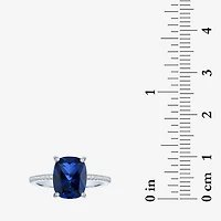 Womens Gemstone & 1/5 CT. T.W. Lab-Grown Diamonds 14K Gold Over Silver Sterling Cushion Side Stone Cocktail Ring