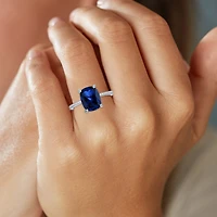 Womens Gemstone & 1/5 CT. T.W. Lab-Grown Diamonds 14K Gold Over Silver Sterling Cushion Side Stone Cocktail Ring