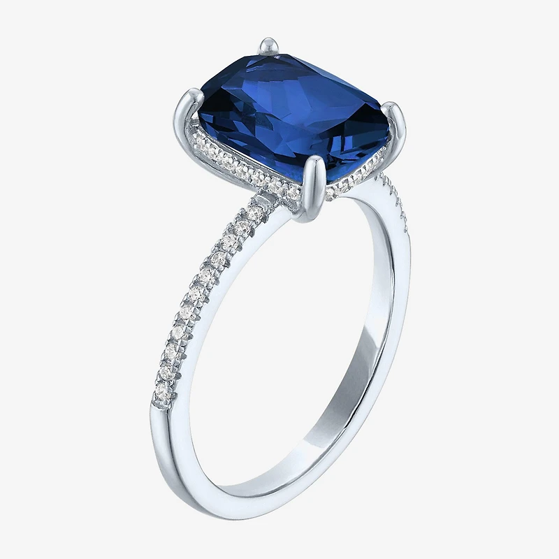 Womens Gemstone & 1/5 CT. T.W. Lab-Grown Diamonds 14K Gold Over Silver Sterling Cushion Side Stone Cocktail Ring