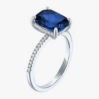 Womens Gemstone & 1/5 CT. T.W. Lab-Grown Diamonds 14K Gold Over Silver Sterling Cushion Side Stone Cocktail Ring