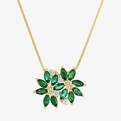 Womens Gemstone Sterling Silver Flower Pendant Necklace