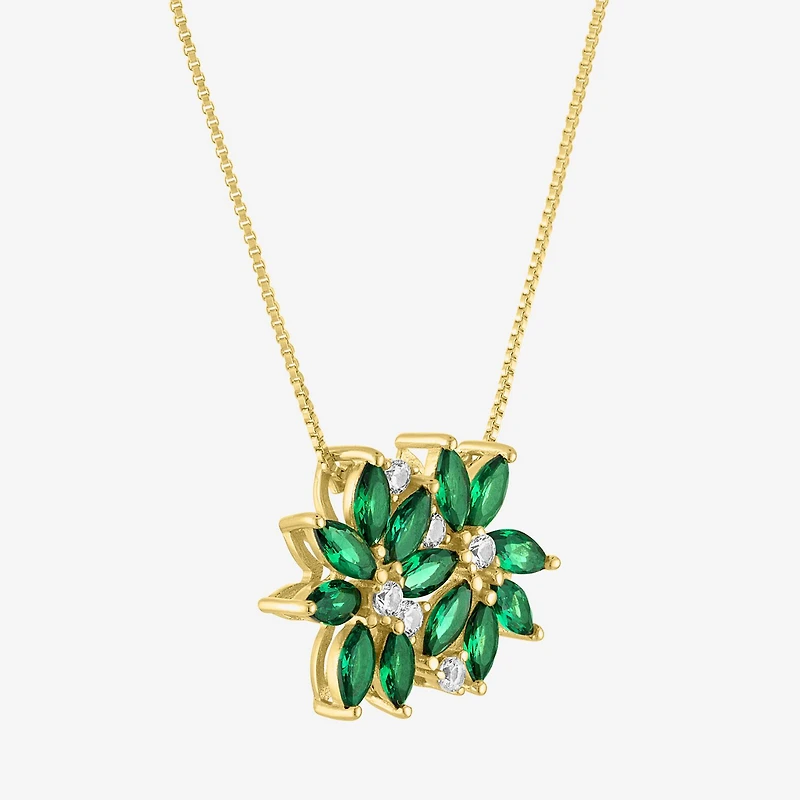 Womens Gemstone Sterling Silver Flower Pendant Necklace
