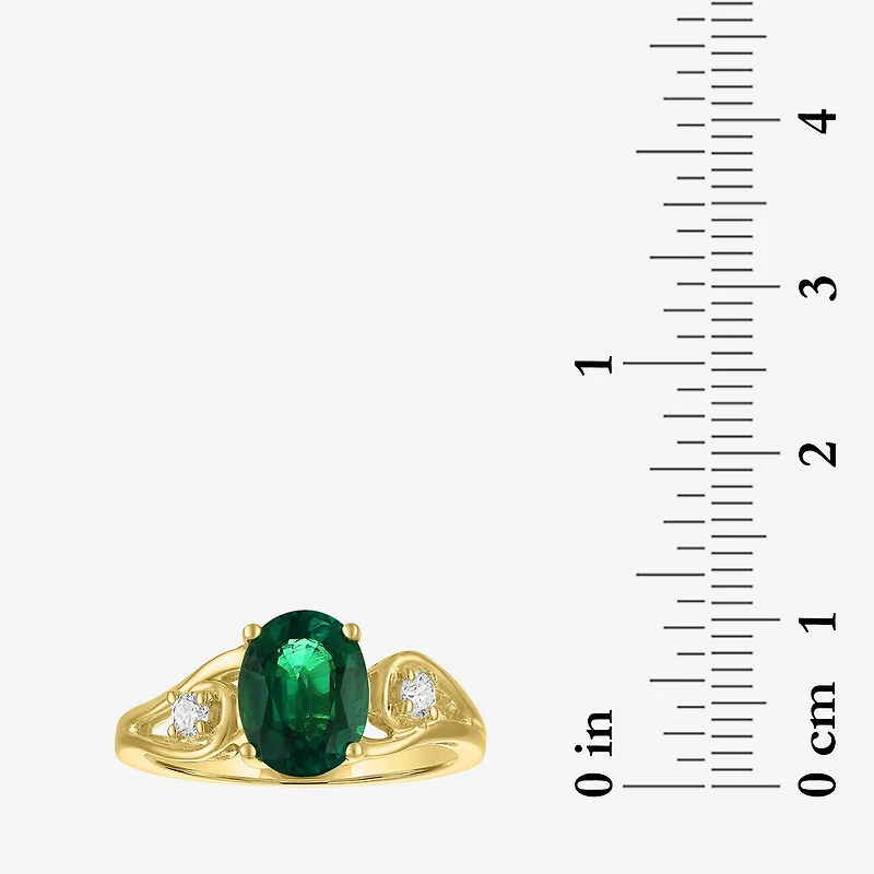 Womens 1/8 CT. T.W. Lab Created Green Emerald 14K Gold Over Silver Oval 3-Stone Cocktail Ring