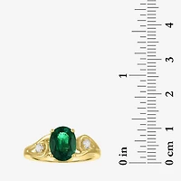 Womens 1/8 CT. T.W. Lab Created Green Emerald 14K Gold Over Silver Oval 3-Stone Cocktail Ring