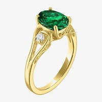 Womens 1/8 CT. T.W. Lab Created Green Emerald 14K Gold Over Silver Oval 3-Stone Cocktail Ring
