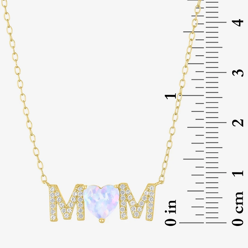 "Mom" Womens Lab Created White Opal 14K Gold Over Silver Sterling Silver Heart Round 16 Inch Pendant Necklace
