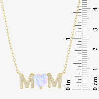 "Mom" Womens Lab Created White Opal 14K Gold Over Silver Sterling Silver Heart Round 16 Inch Pendant Necklace