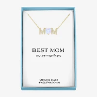 "Mom" Womens Lab Created White Opal 14K Gold Over Silver Sterling Silver Heart Round 16 Inch Pendant Necklace