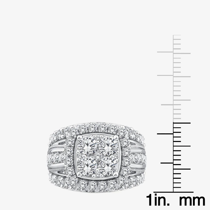 (Vs2) Womens 4 CT. T.W. Lab Grown White Diamond 10K Gold Cushion Side Stone Engagement Ring