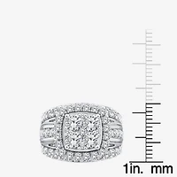 (Vs2) Womens 4 CT. T.W. Lab Grown White Diamond 10K Gold Cushion Side Stone Engagement Ring