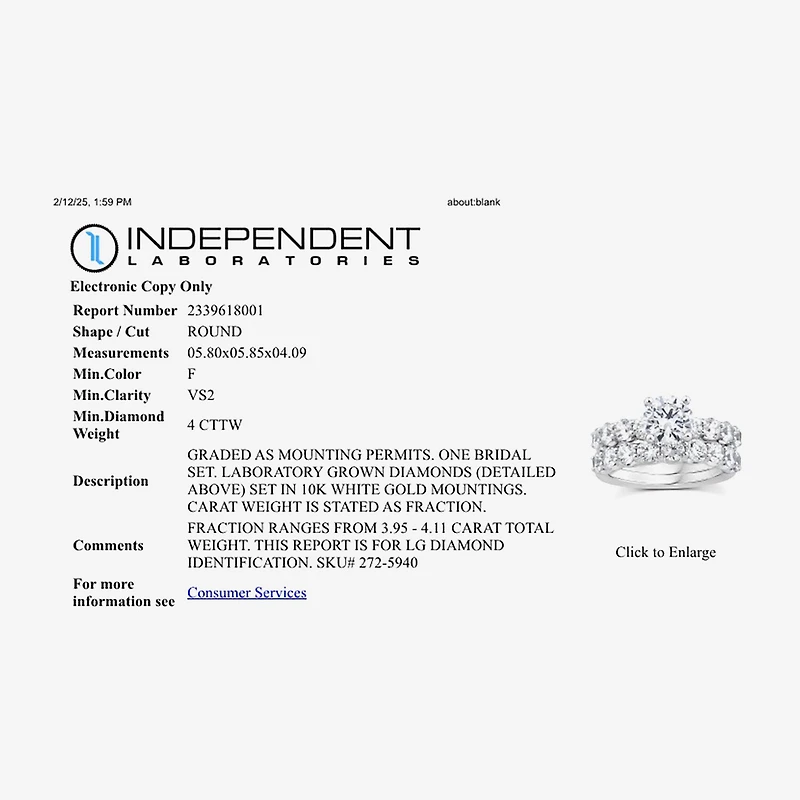 Signature By Modern Bride (F / VS2) Womens 4 CT. T.W. Lab Grown White Diamond 10K or 14K Gold Round Side Stone Bridal Set