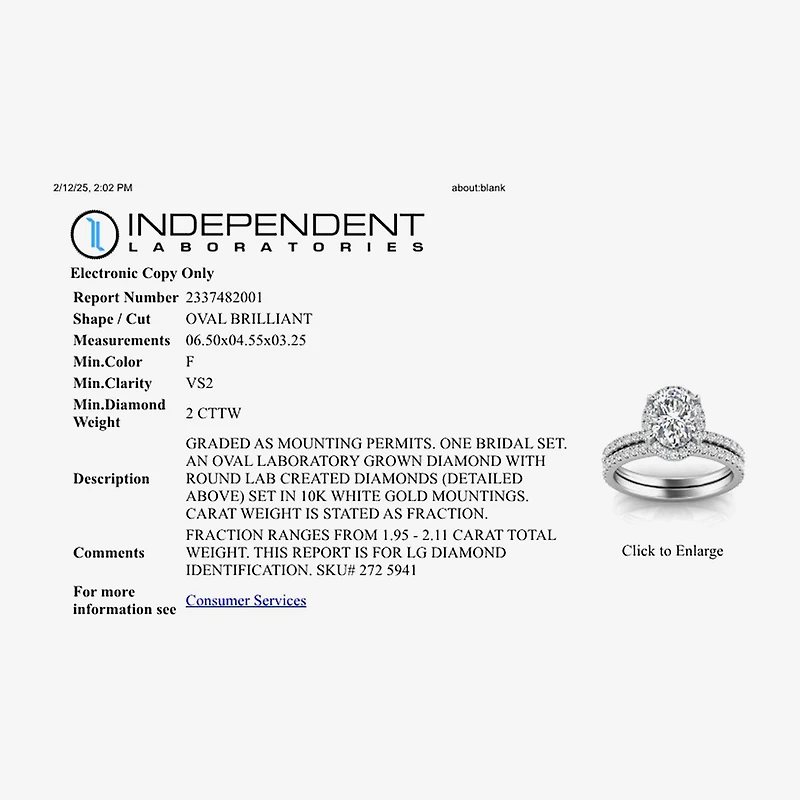 Signature By Modern Bride Womens 2 CT. T.W. Lab Grown White Diamond 10K or 14K Gold Oval Side Stone Bridal Set