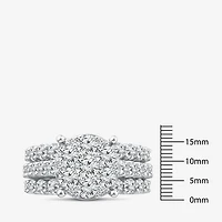 (G / Si1-Si2) Womens 4 CT. T.W. Lab Grown White Diamond 10K Gold Round Side Stone Halo Bridal Set